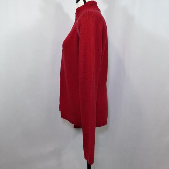 Pendleton full zip leather trim merino wool blend red sweater womens sz S TALL - Picture 2 of 12